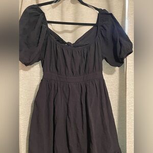 Black Puff Sleeve Sweetheart Mini Sundress Size Large Cutout Back